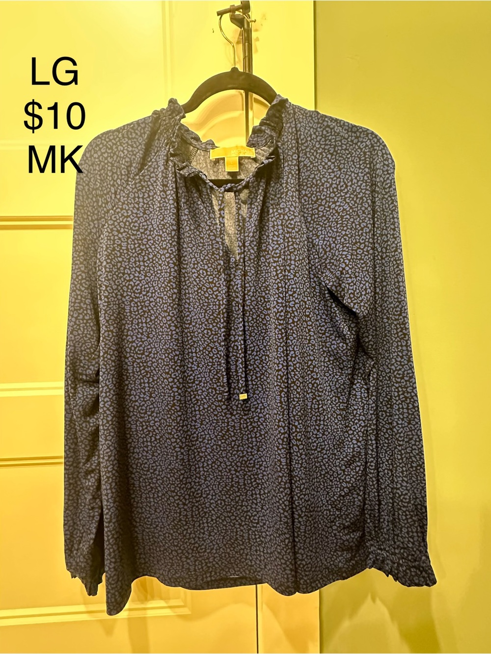 Michael Kors Dark Navy Printed Ruffle-Tie Blouse